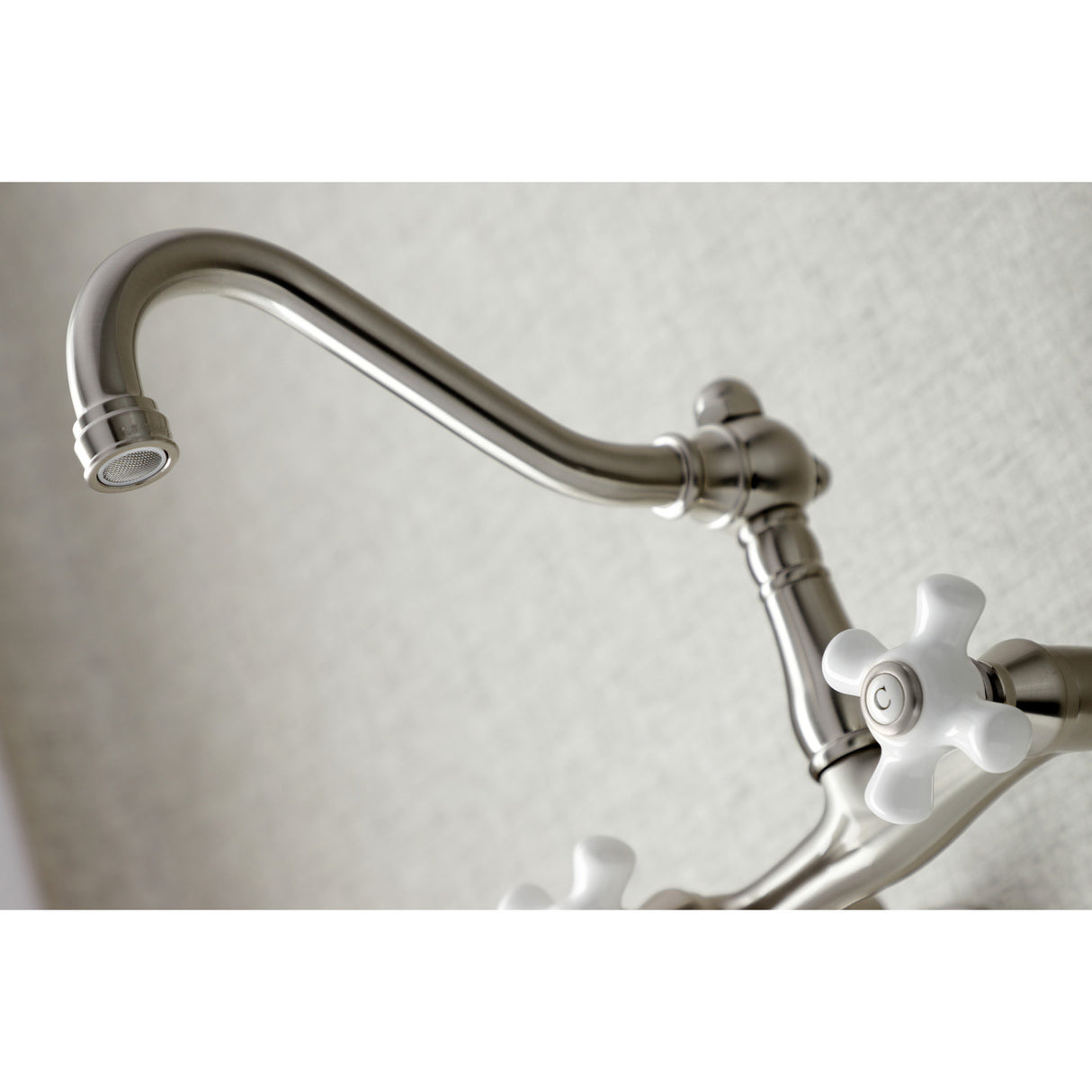 Kingston Brass KS3228PX Vintage 6" Adjustable Center Wall Mount Kitchen Faucet, Brushed Nickel