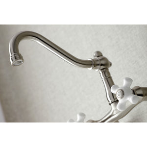 Kingston Brass KS3228PX Vintage 6" Adjustable Center Wall Mount Kitchen Faucet, Brushed Nickel