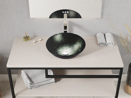 ANZZI LS-AZ902 Amalfi Round Glass Vessel Bathroom Sink with Stellar Black Finish
