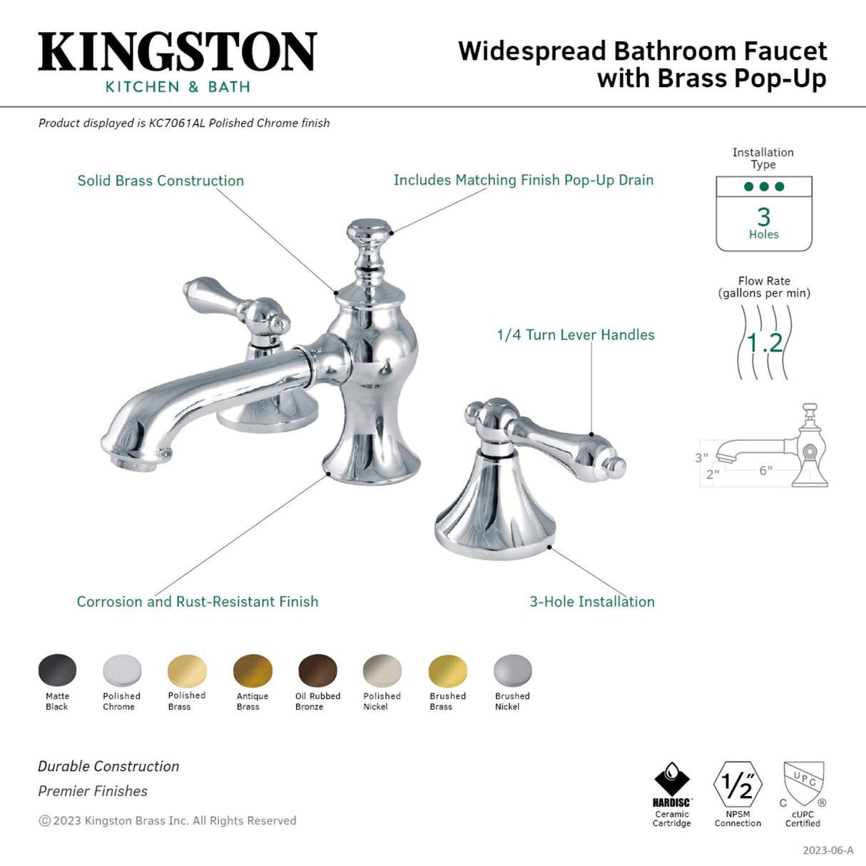 Kingston Brass KC7063AL Vintage 8 in. Widespread Bathroom Faucet, Antique Brass