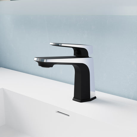 ANZZI L-AZ903MB-CH Single Handle Single Hole Bathroom Faucet With Pop-up Drain in Matte Black & Chrome