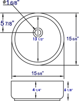 EAGO BA129  16" ROUND CERAMIC ABOVE MOUNT BATHROOM BASIN VESSEL SINK