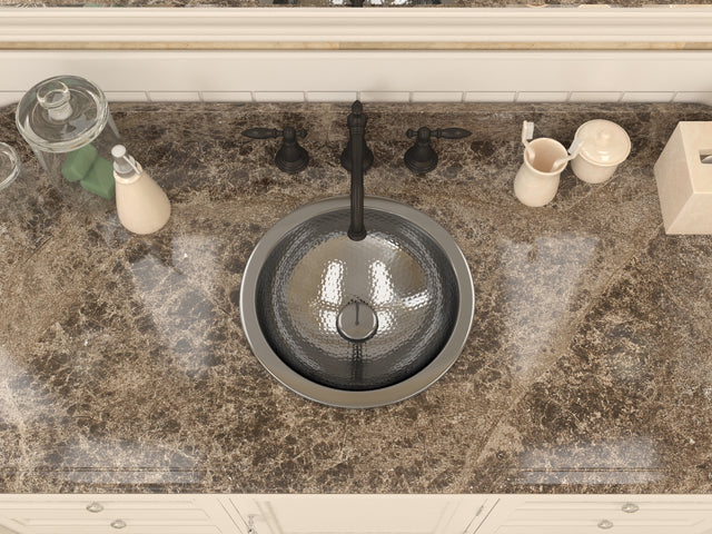 ANZZI BS-004 Julian 14 in. Handmade Drop-in Bathroom Sink with Overflow in Hammered Nickel