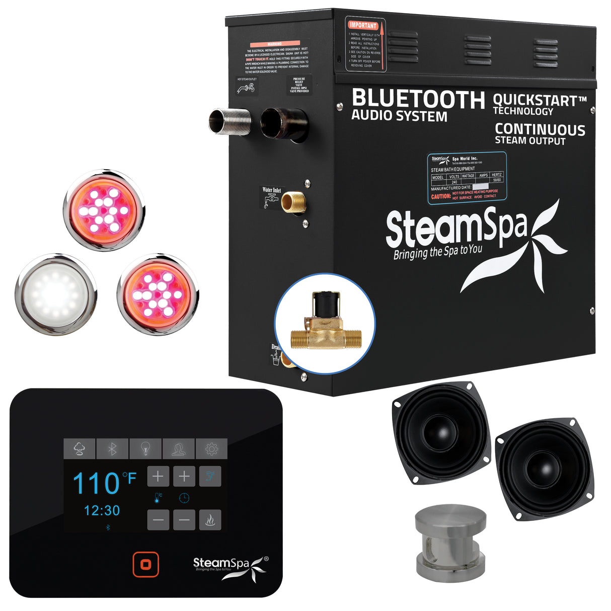 Steam Shower Generator Kit System | Brushed Nickel + Self Drain Combo| Enclosure Steamer Sauna Spa Stall Package|Touch Screen Wifi App/Bluetooth Control Panel |9 kW Raven | SS-RVB900BN-A SS-RVB900BN-A