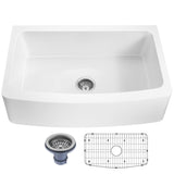 ANZZI K-AZ273-A1 Prisma Series Farmhouse Solid Surface 36 in. 0-Hole Single Bowl Kitchen Sink with 1 Strainer in Matte White