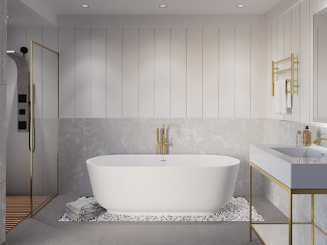 ANZZI FT-AZ511 Sabbia 5.9 ft. Solid Surface Center Drain Freestanding Bathtub in Matte White