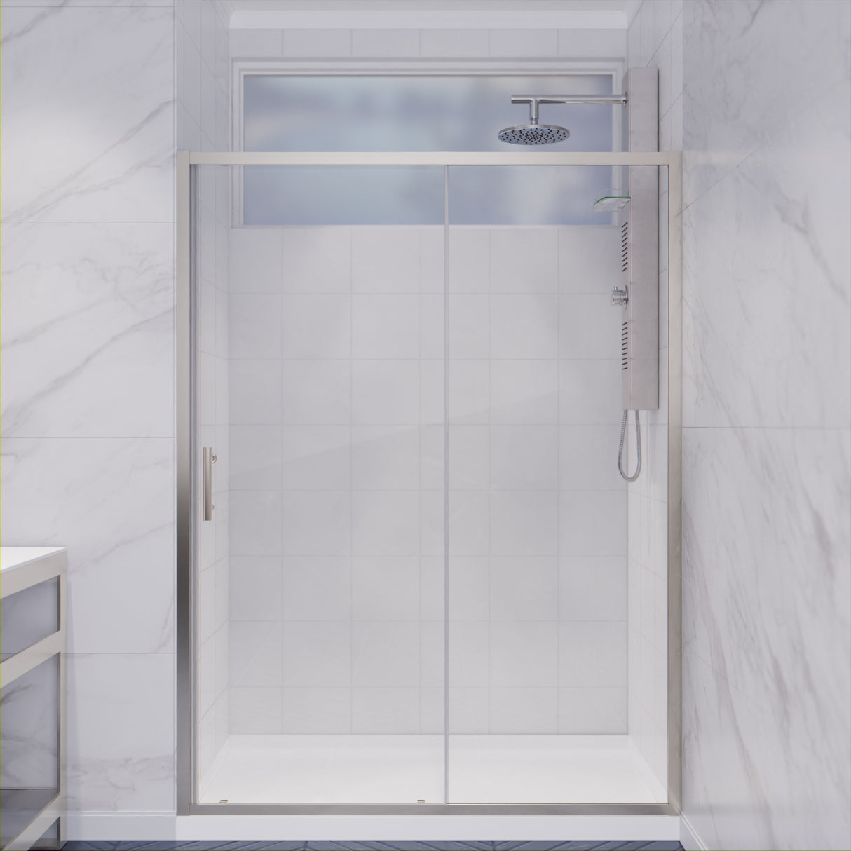 ANZZI SD-AZ052-01BN Halberd 48 in. x 72 in. Framed Shower Door with TSUNAMI GUARD in Brushed Nickel