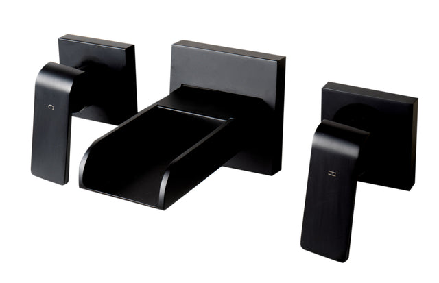 Black Matte Widespread Wall Mounted Modern Waterfall Bathroom Faucet
