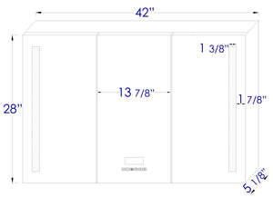 42" x 28" Triple Door LED Light Bluetooth Medicine Cabinet