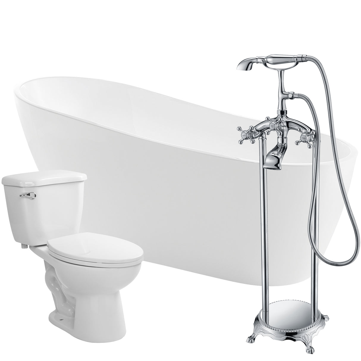 ANZZI FTAZ093-52C-55 Trend 67 in. Acrylic Flatbottom Non-Whirlpool Bathtub with Tugela Faucet and Kame 1.28 GPF Toilet