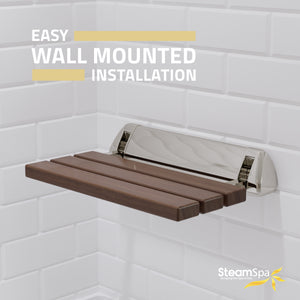 Kind 20 in. Teak Wall Mounted Folding Shower Seat SS-K-NI