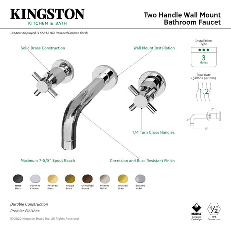 Kingston Brass KS8121DX Concord 2-Handle Wall Mount Bathroom Faucet, Polished Chrome