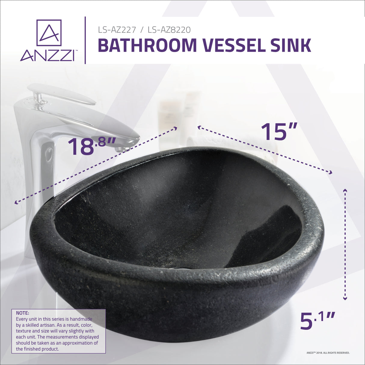 ANZZI LS-AZ8220 Twin Vessel Sink in Desert Black