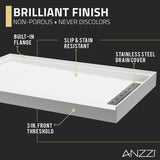 ANZZI SB-AZ103R ALEXANDER 48 in. x 32 in. Right Drain Shower Base in White