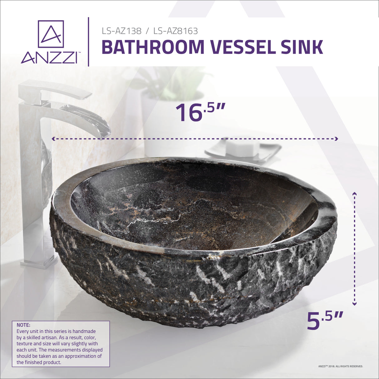 ANZZI LS-AZ8163 Dusk Vessel Sink in Blue Stone