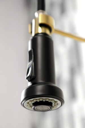 Gourmetier GS8187DL Concord 2-Handle Wall Mount Pull-Down Kitchen Faucet, Brushed Brass