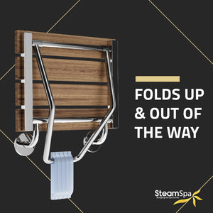 Fit 14.96 in. Teak Wall Mounted Folding Shower Seat SS-F