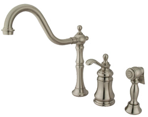 Kingston Brass KS7808TPLBS Templeton Single-Handle Widespread Kitchen Faucet with Brass Sprayer, Brushed Nickel