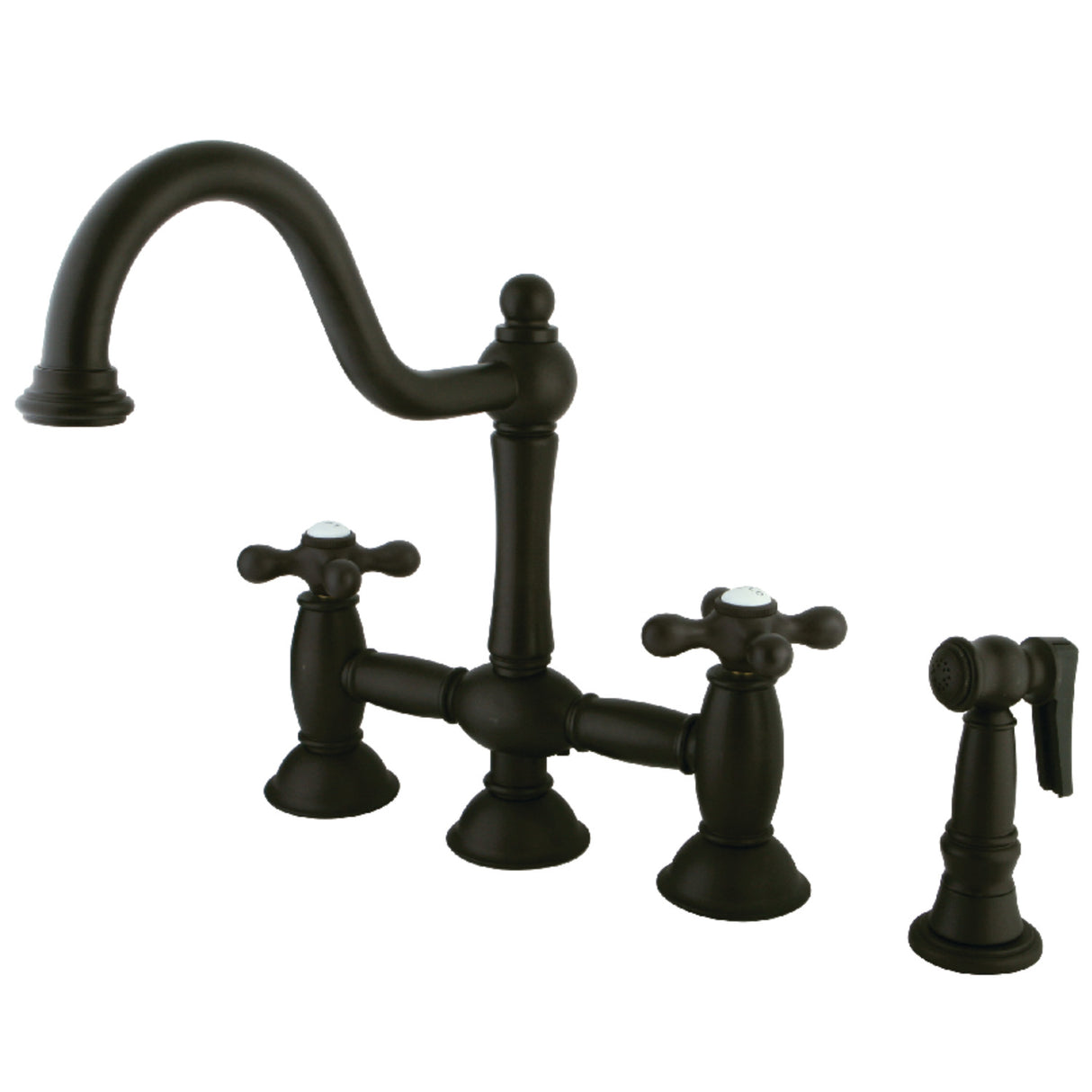 Kingston Brass KS3795AXBS Restoration Bridge Kitchen Faucet with Brass Sprayer, Oil Rubbed Bronze