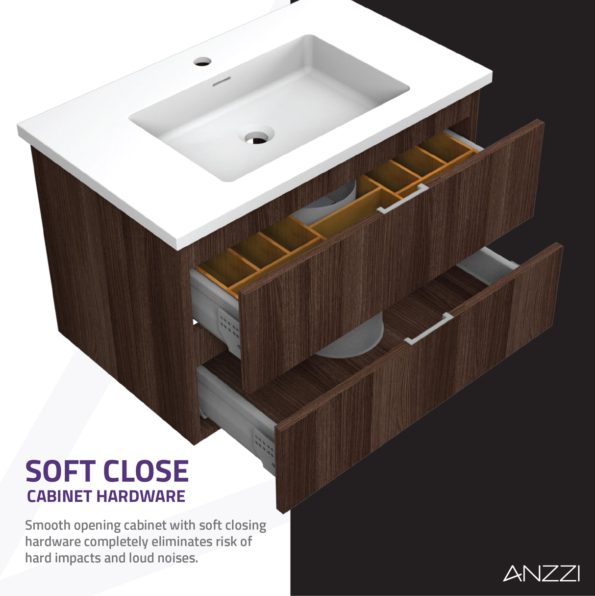 ANZZI VT-MR3CT30-DB 30 in W x 20 in H x 18 in D Bath Vanity in Dark Brown with Cultured Marble Vanity Top in White with White Basin & Mirror