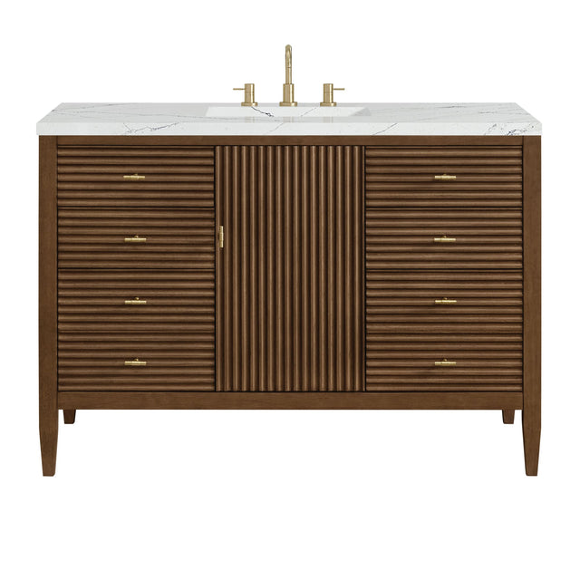 Myrrin 48" Single Vanity, Mid Century Walnut w/ 3 CM Ethereal Noctis Silestone Top
