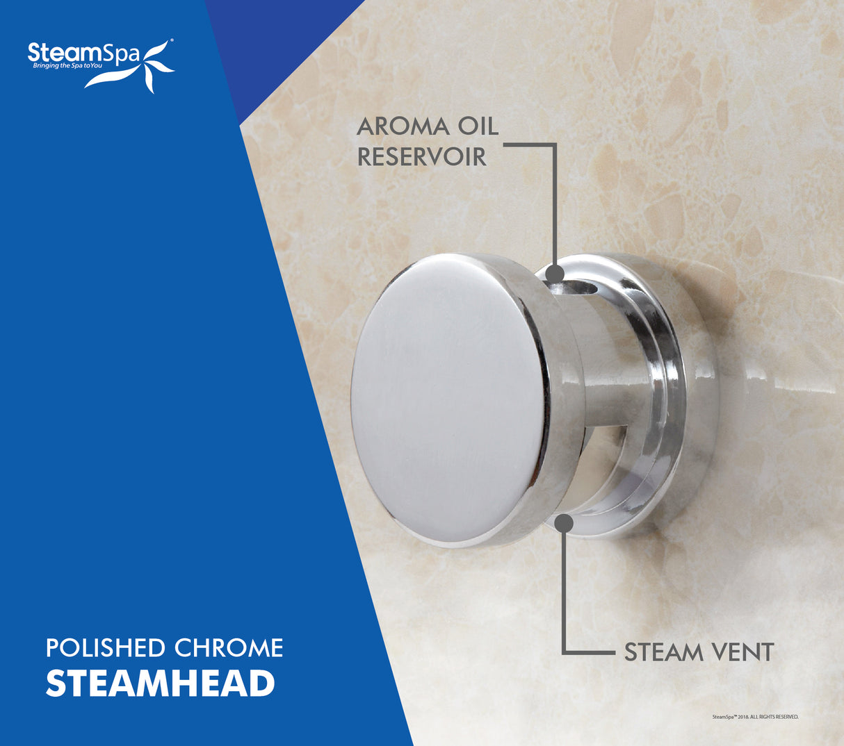 SteamSpa Royal 9 KW QuickStart Acu-Steam Bath Generator Package with Built-in Auto Drain in Polished Chrome RY900CH-A