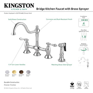 Kingston Brass KS3798ALBS Restoration Bridge Kitchen Faucet with Brass Sprayer, Brushed Nickel