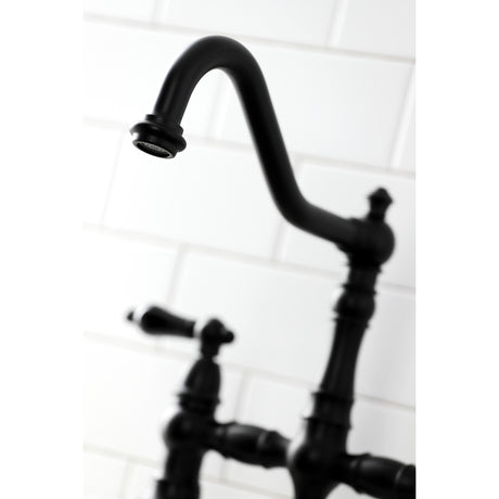Kingston Brass KS3270PKLBS Duchess Bridge Kitchen Faucet with Brass Sprayer, Matte Black