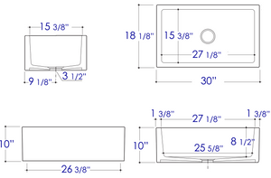 ALFI brand AB3018SB-B  30" Biscuit Smooth Apron Thick Wall Fireclay Single Bowl Farm Sink