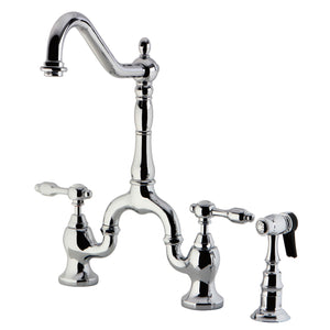 Kingston Brass KS7751TALBS Tudor Bridge Kitchen Faucet with Brass Sprayer, Polished Chrome