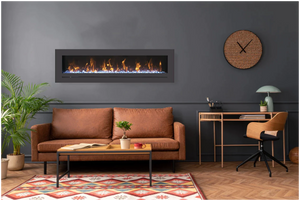 Amantii WM-FML-88-9623-STL Wall Mount / Flush Mount - 88" Electric Fireplace with a Steel Surround and Glass Media