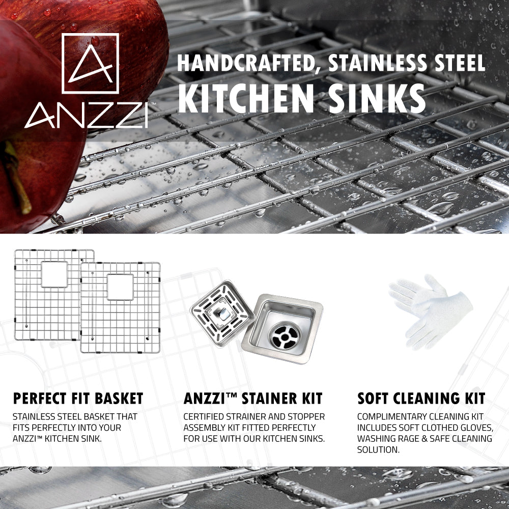 ANZZI KAZ36203AS-031B Elysian Farmhouse 36 in. 60/40 Double Bowl Kitchen Sink with Faucet in Brushed Nickel
