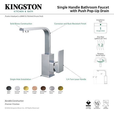 Fauceture LS8463CL Claremont Single-Handle Bathroom Faucet with Push Pop-Up, Brushed Brass