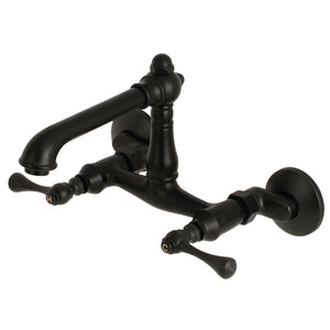 Kingston Brass English Country 6-Inch Adjustable Center Wall Mount Kitchen Faucet, Matte Black