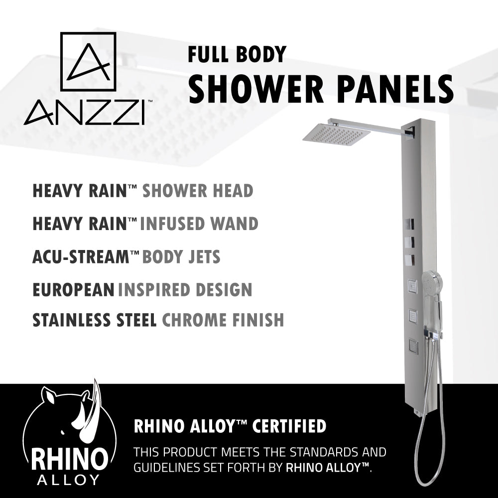 ANZZI SP-AZ015 Lann 53 in. 3-Jetted Full Body Shower Panel with Heavy Rain Showerhead and Spray Wand in Chrome