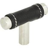 Atlas Homewares Zanzibar Black Leather Knob 1 7/8 Inch Polished Chrome