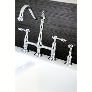 Kingston Brass KS1271TALBS Tudor Bridge Kitchen Faucet with Brass Sprayer, Polished Chrome