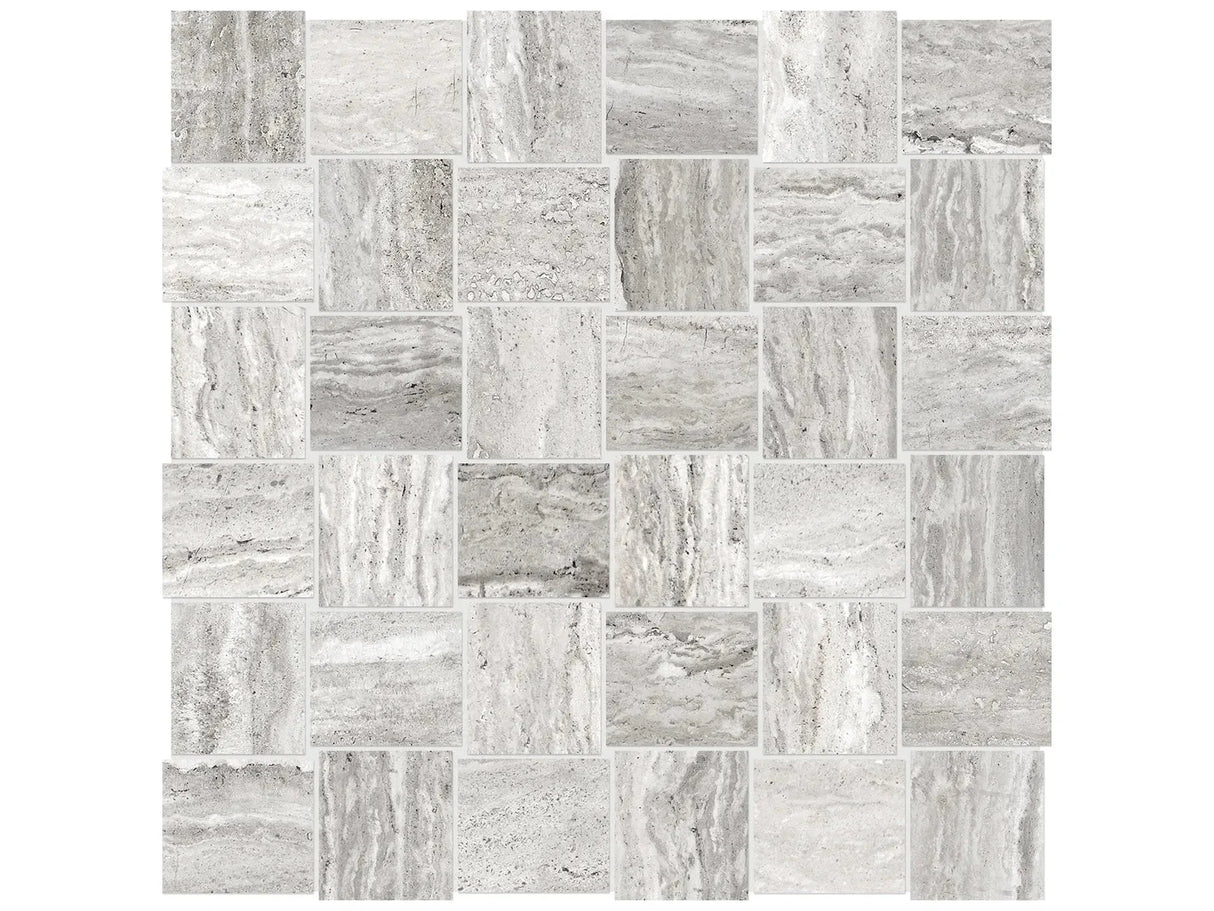 Anatolia Tile 2X2 Basketweave Precept Ice Matte Porcelain Mosaics. 1 Sheet = 1.17 Sq. Ft. 4501-0201-0 (63-519) Ice 2x2 - premium natural stone mosaic tile from Anatolia Tile, available at PoshHaus showroom in Keene, NH