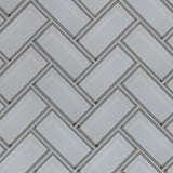 Ice bevel herringbone 11.08X13.86 glass mesh mounted mosaic tile SMOT-GLS-ICEBEHB8MM product shot multiple tiles angle view