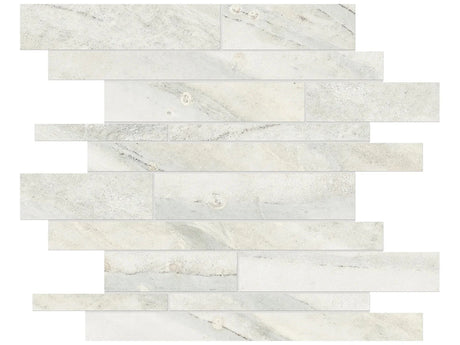 Anatolia Tile Evolution Ice Random Strip Matte Porcelain Mosaics. 1 Sheet = .96 Sq. Ft. 4501-0099-0 (69-200) Ice Random Strip - premium natural stone mosaic tile from Anatolia Tile, available at PoshHaus showroom in Keene, NH