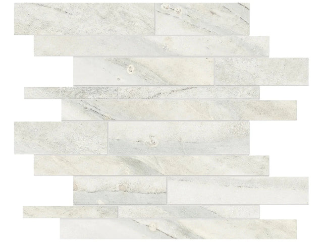 Anatolia Tile Evolution Ice Random Strip Matte Porcelain Mosaics. 1 Sheet = .96 Sq. Ft. 4501-0099-0 (69-200) Ice Random Strip - premium natural stone mosaic tile from Anatolia Tile, available at PoshHaus showroom in Keene, NH