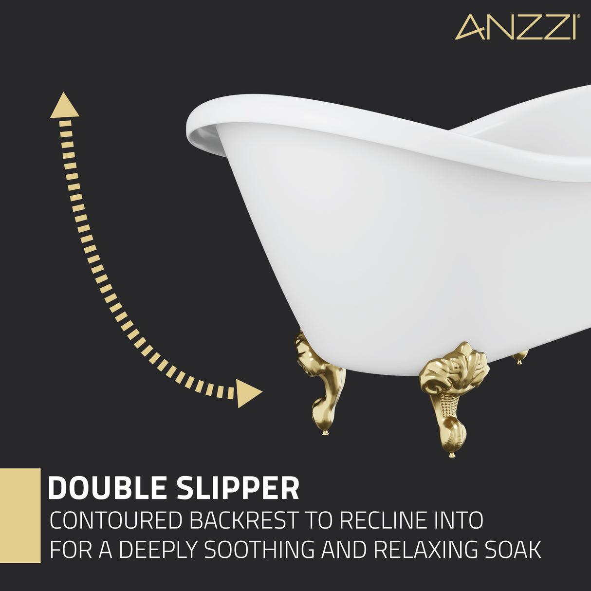 ANZZI FT-AZ132BG Falco 5.8 ft. Claw Foot One Piece Acrylic Freestanding Soaking Bathtub in Glossy White with Brushed Gold Feet