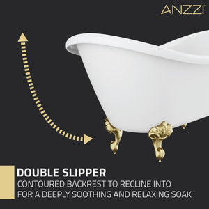 ANZZI FT-AZ132BG Falco Claw Foot 67" One Piece Acrylic Freestanding Soaking Bathtub in Glossy White with Brushed Gold Feet