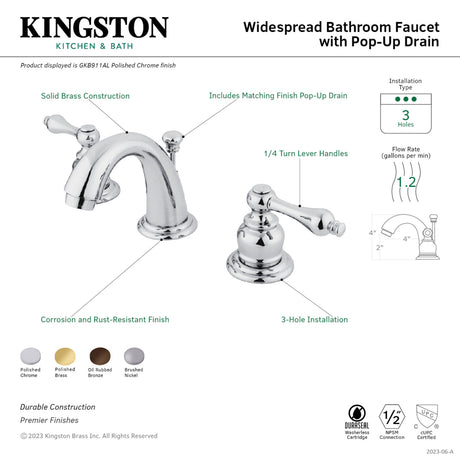 Kingston Brass GKB911AL English Country Widespread Bathroom Faucet, Polished Chrome