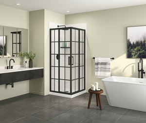 MAAX 107484-977-340-000 Scarlet 32 x 32 Acrylic Corner Drain Shower Kit in White with French Glass in Matte Black