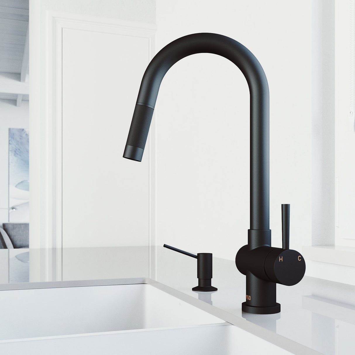 VIGO Gramercy Kitchen Faucet with Soap Dispenser in Matte Black VG02008MBK5