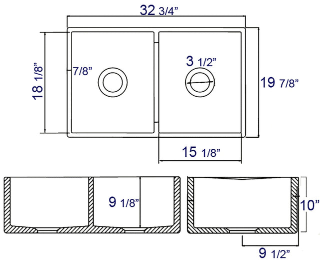 ALFI brand AB538-B Biscuit 32" Smooth Apron Double Bowl Fireclay Farmhouse Kitchen Sink