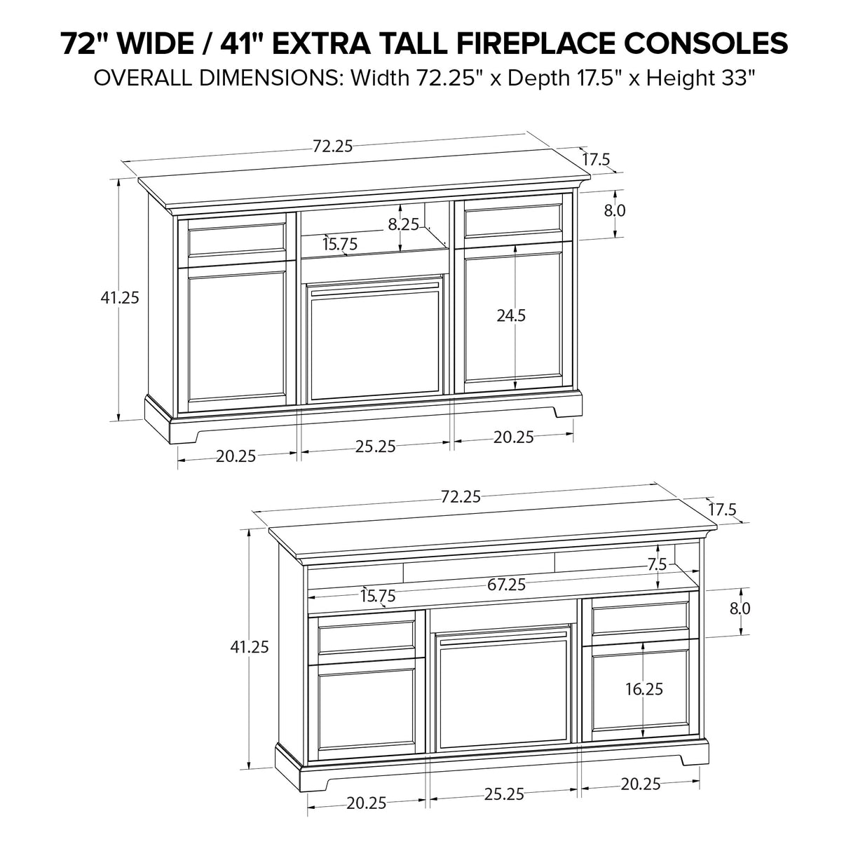 Howard Miller 72" Wide / 41" Extra Tall Fireplace Console FT72F