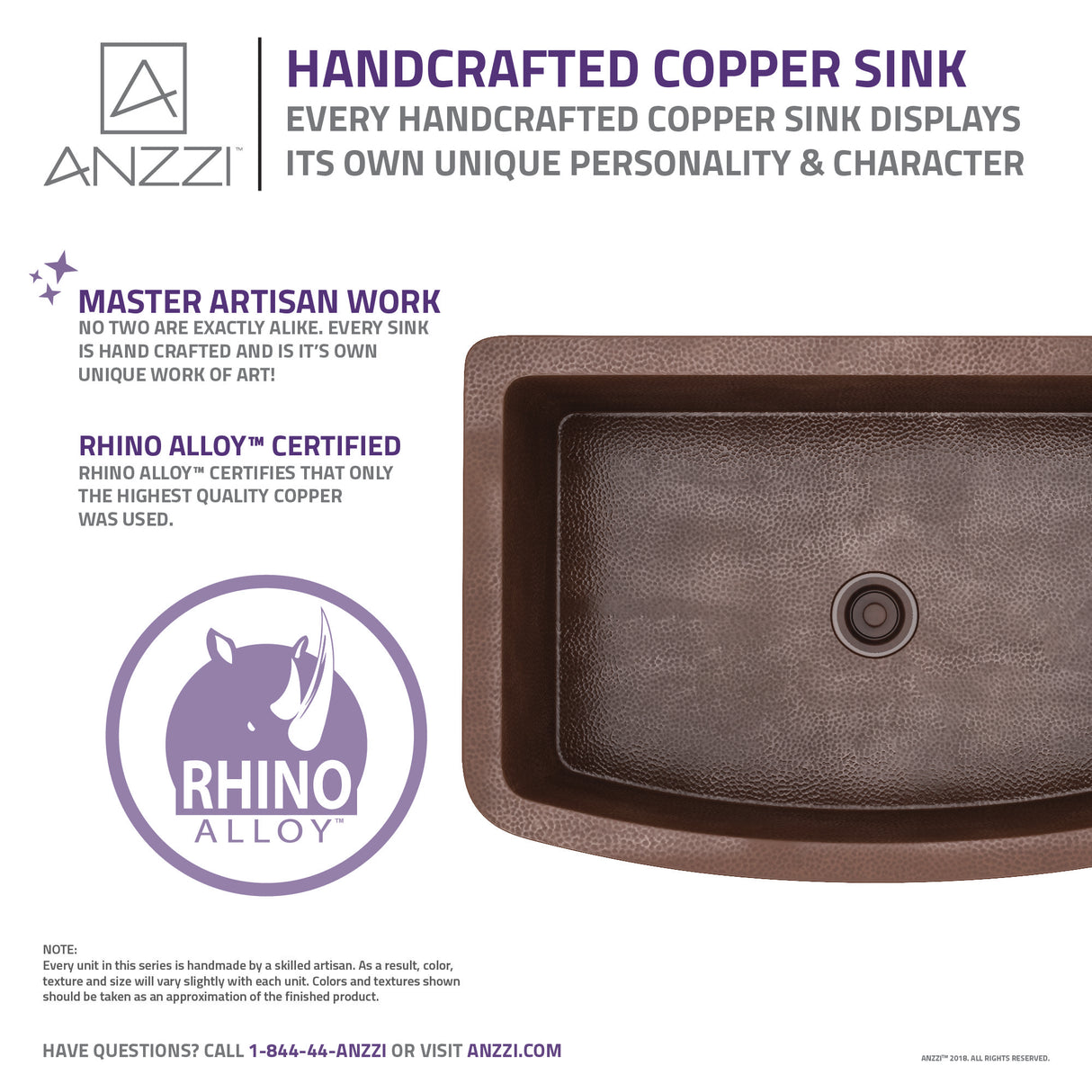 ANZZI SK-006 Pieria Farmhouse Handmade Copper 33 in. 0-Hole Single Bowl Kitchen Sink in Hammered Antique Copper