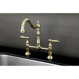 Kingston Brass KS1172AL Heritage Bridge Kitchen Faucet, Polished Brass